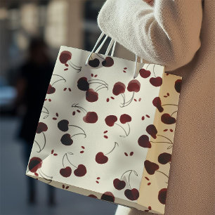 Watercolor Burgundy Cherries – Modern - Valentine Medium Gift Bag