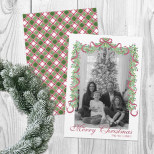 Watercolor Burgundy Christmas Garland Photo Holiday Card