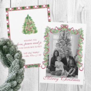 Watercolor Burgundy Christmas Garland Photo Holiday Card