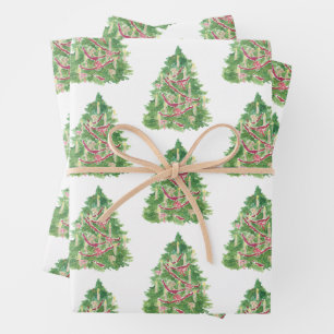 Watercolor Burgundy Christmas Tree Wrapping Paper Sheet