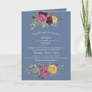  Watercolor Burgundy Country Roses Pattern Invitation