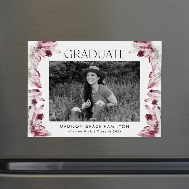 Watercolor Burgundy Crystals Photo Graduation Magnetic Invitation (Creator Uploaded)