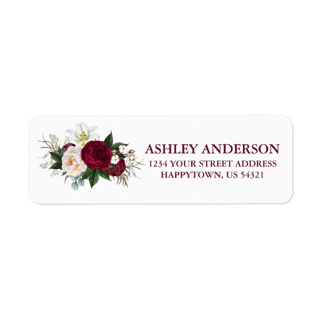 Watercolor Burgundy Floral Address (Front)