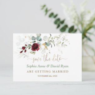 Watercolor Burgundy Floral Airy Leaves Wedding  Save The Date
