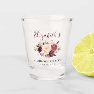 Watercolor Burgundy Floral Bachelorette Party B Shot Glass