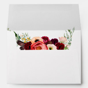 Watercolor Burgundy Floral Boho Wedding Invitation Envelope