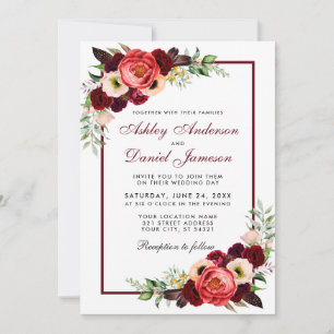 Watercolor Burgundy Floral Boho Wedding Invite
