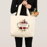 Watercolor Burgundy Floral Bouquet Bridesmaid Large Tote Bag<br><div class="desc">Rustic watercolor burgundy wine floral greenery bouquet tote bag for personalised bridesmaid or maid of honour gift.</div>