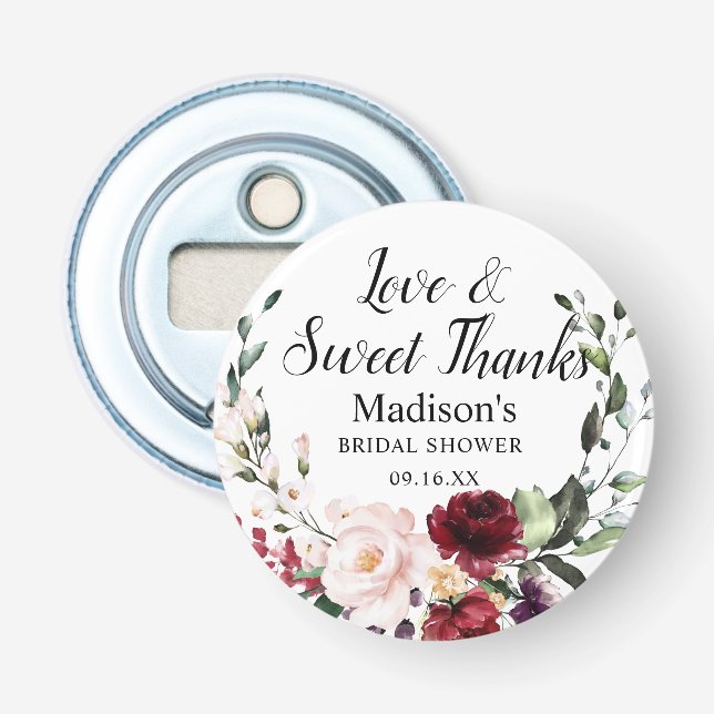 Watercolor Burgundy Floral Bouquet Thank You Bottle Opener (Front)