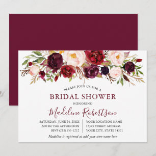 Watercolor Burgundy Floral Bridal Shower Invitation