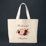 Watercolor Burgundy Floral Bridesmaid Name Large Tote Bag<br><div class="desc">Watercolor Burgundy Marsala Floral Bridesmaid Name Tote Bag</div>