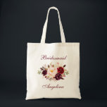 Watercolor Burgundy Floral Bridesmaid Name Tote Bag<br><div class="desc">Watercolor Burgundy Floral Bridesmaid Name Tote Bag</div>
