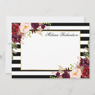 Watercolor Burgundy Floral Elegant Striped Card