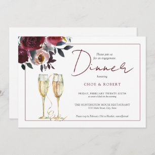 Watercolor Burgundy Floral Engagement Dinner Invitation