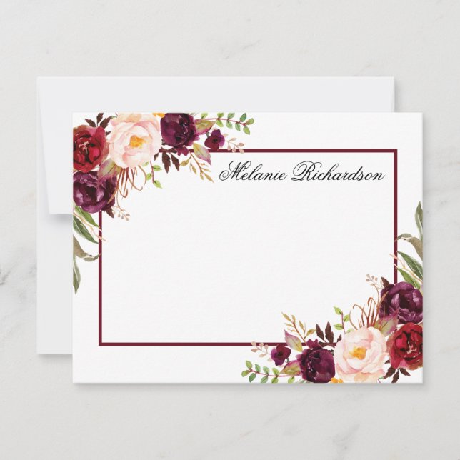 Watercolor Burgundy Floral Frame Personalised Card (Front)