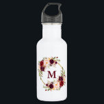 Watercolor Burgundy Floral Gold Monogram 532 Ml Water Bottle<br><div class="desc">Elegant Watercolor Burgundy Floral Gold Monogram Water Bottle</div>