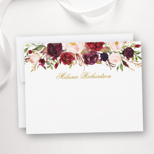 Watercolor Burgundy Floral Gold Personalised Card