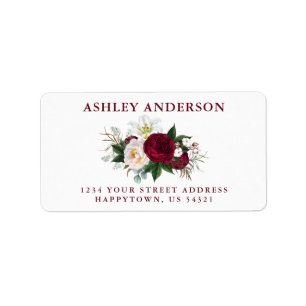 Watercolor Burgundy Floral Greenery Address Label