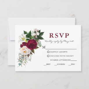 Watercolor Burgundy Floral Greenery Meal RSVP Card