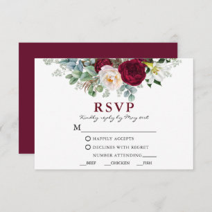 Watercolor Burgundy Floral Greenery Meal RSVP Card