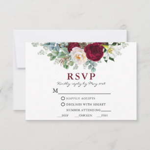 Watercolor Burgundy Floral Greenery Meal W RSVP Card