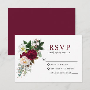 Watercolor Burgundy Floral Greenery RSVP Card