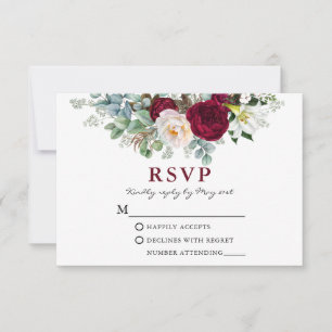 Watercolor Burgundy Floral Greenery RSVP Card