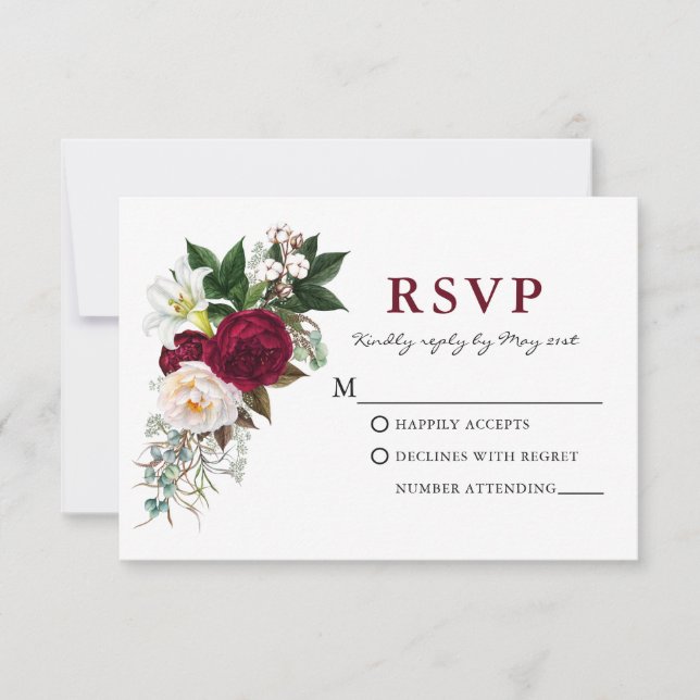 Watercolor Burgundy Floral Greenery W RSVP (Front)