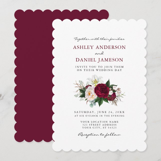 Watercolor Burgundy Floral Greenery Wedding S Invitation (Front/Back)