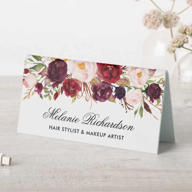 Watercolor Burgundy Floral Name Sign (In SItu (Table))