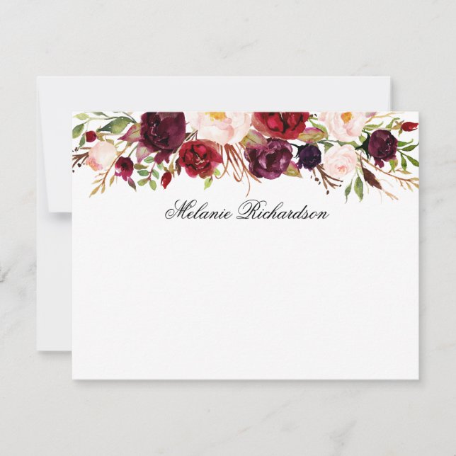 Watercolor Burgundy Floral Personalised Card (Front)