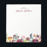 Watercolor Burgundy Floral Personalised Stationery Notepad<br><div class="desc">More pretty Notepads in the Little Bayleigh Store!</div>