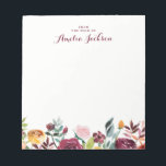 Watercolor Burgundy Floral Personalised Stationery Notepad<br><div class="desc">More pretty Notepads in the Little Bayleigh Store!</div>