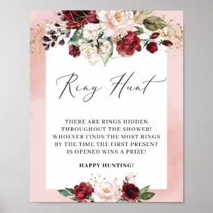Watercolor Burgundy Floral Ring Hunter Game Sign