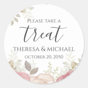 Watercolor Burgundy Floral Take A Treat Favour Classic Round Sticker