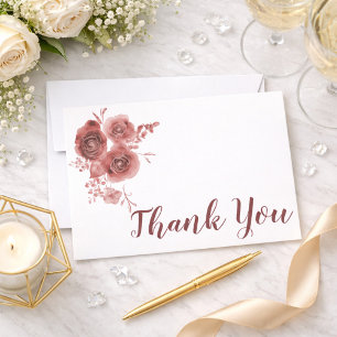 Watercolor burgundy floral thank you card