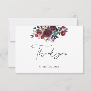 Watercolor Burgundy Floral Thank You Card