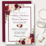 Watercolor Burgundy Floral Wedding Invitation<br><div class="desc">Elegant Burgundy Watercolor Floral Wedding Invitation - Burgundy Back</div>