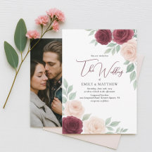 Watercolor Burgundy Floral Wedding Invitation