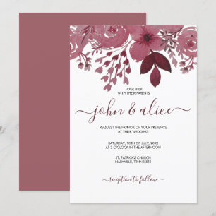 Watercolor Burgundy Floral Wedding Invitation