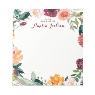 Watercolor Burgundy Flower Personalised Stationery Notepad