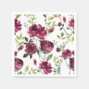 Watercolor Burgundy Flowers   Floral Pattern Napkin