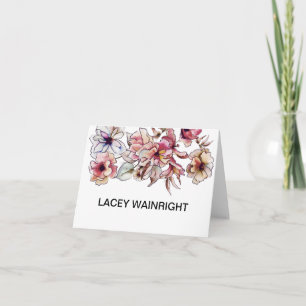 Watercolor Burgundy Flowers Pink Personalised Note Card