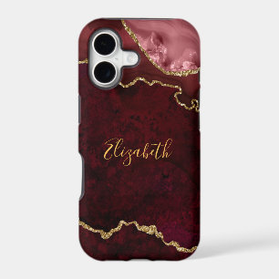 Watercolor Burgundy Gold Marble Agate Geode