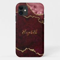 Watercolor Burgundy Gold Marble Agate Geode