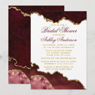 Watercolor Burgundy Gold Marble Bridal Shower Invitation