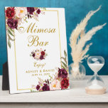 Watercolor Burgundy Gold Wedding Mimosa Bar Plaque<br><div class="desc">Watercolor Floral Burgundy Marsala Gold Wedding Mimosa Bar Table Plaque</div>