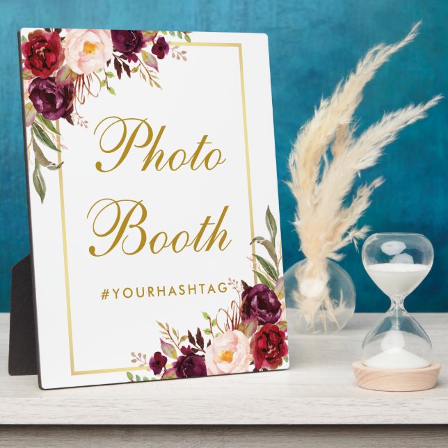 Watercolor Burgundy Gold Wedding Photo Booth Plaque (Side)