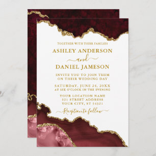 Watercolor Burgundy Marble Geode Wedding Invitation