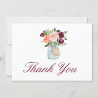 Watercolor Burgundy Marsala Flowers Mason Jar